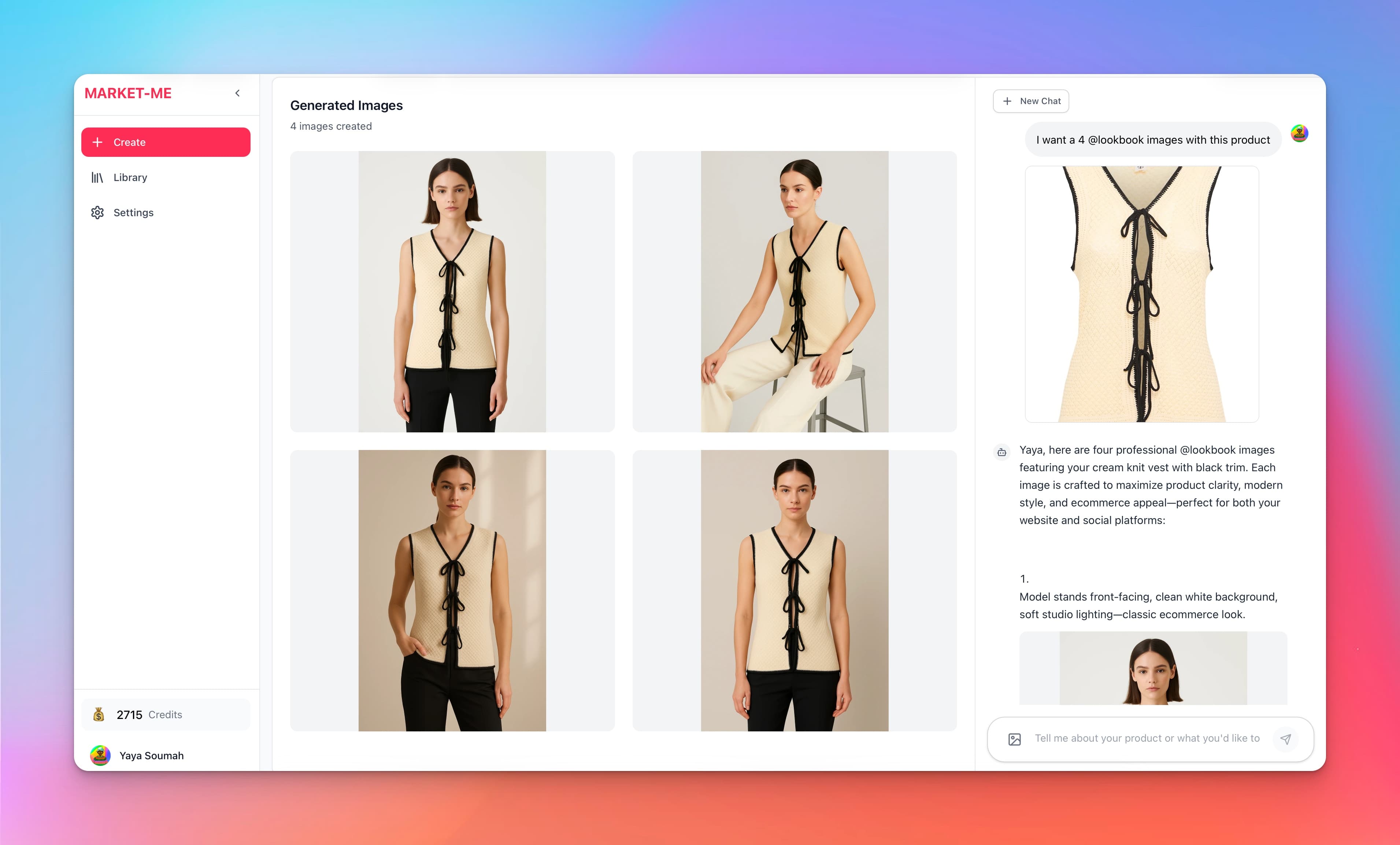 Create page showing lookbook image generation